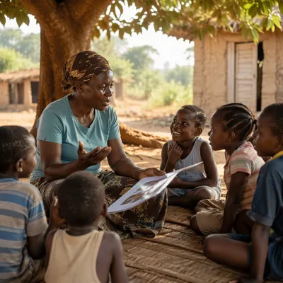 Woman Teaching Children Beneath Shade Tree