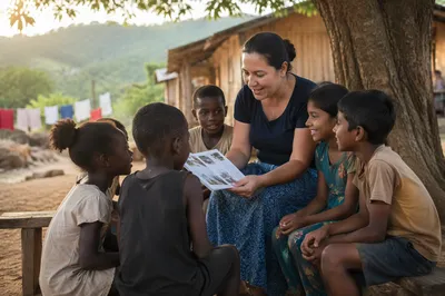 Woman Teaching Children Under Shade Tree