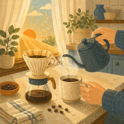 Sunlit Morning Coffee Ritual in Kitchen