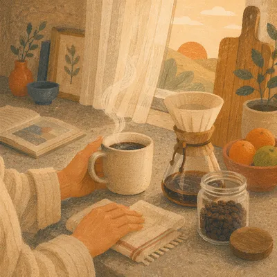 Quiet Morning Coffee in Sunrise Kitchen