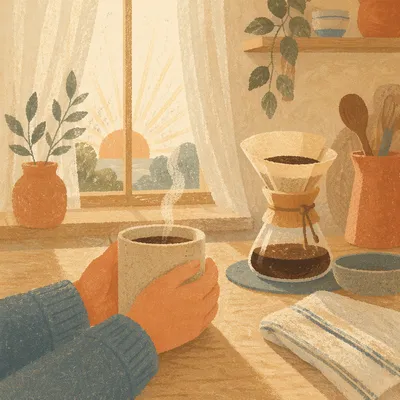 Sunrise Coffee Moment in Cozy Kitchen