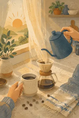 Sunlit Morning Coffee in Cozy Kitchen