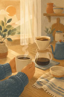 Quiet Morning Coffee in Sunlit Kitchen
