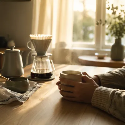 Quiet Morning Coffee in Sunrise Kitchen