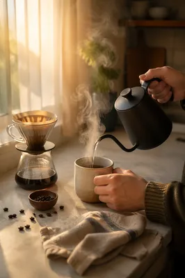 Sunlit Morning Coffee Ritual in Kitchen