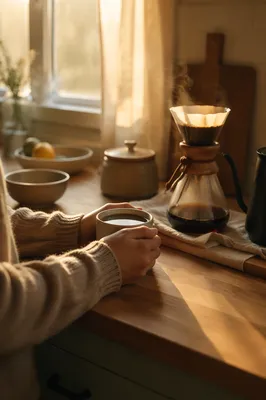 Quiet Morning Coffee in Sunrise Kitchen