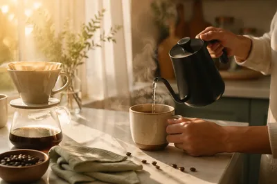 Sunlit Morning Coffee Ritual in Kitchen