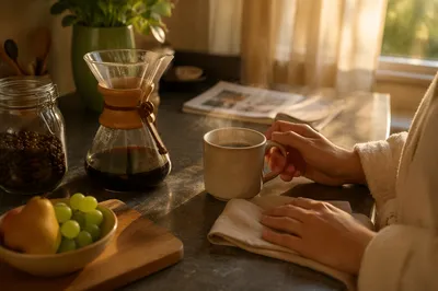 Quiet Morning Coffee in Sunrise Kitchen