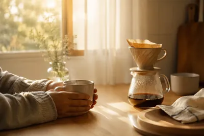 Peaceful Morning Coffee in Sunrise Kitchen