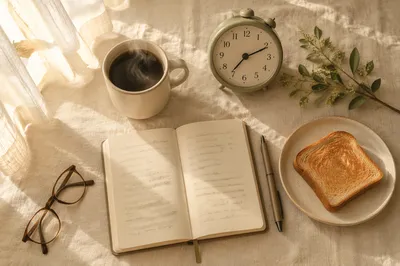 Peaceful Morning Routine Flat Lay Scene