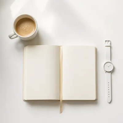 Minimalist Morning Routine Flat Lay with Coffee