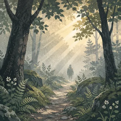 Misty Morning Walk Through Woodland Path