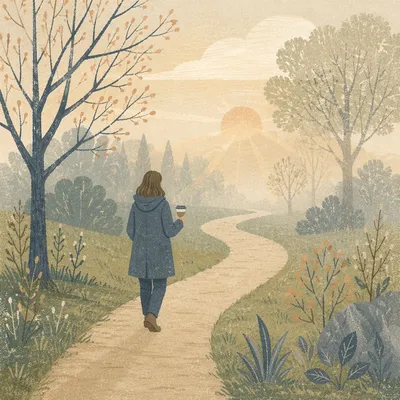 Morning Walk on Misty Park Path