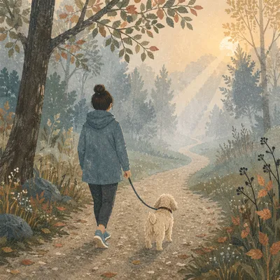 Quiet Morning Walk on Misty Park Path