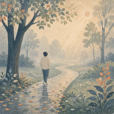 Quiet Morning Walk on Misty Park Path