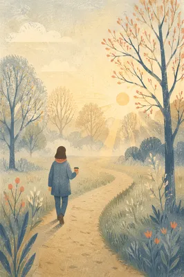 Peaceful Morning Walk on Misty Park Path