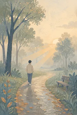 Quiet Morning Walk on Misty Park Path