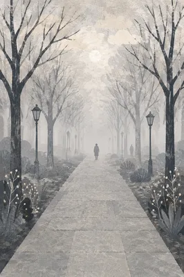 Misty Morning Walk Along Quiet Park Path