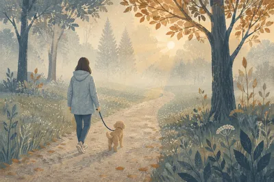 Quiet Morning Walk on Misty Park Path