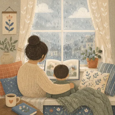 Cozy Mother and Child Reading Together