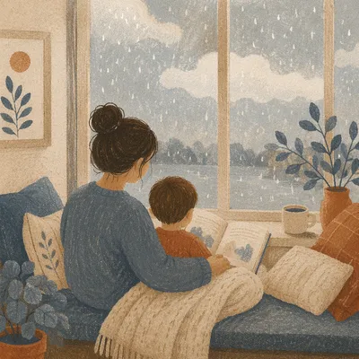 Cozy Mother and Child Reading Together