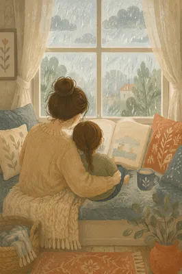 Cozy Mother and Child Reading Together