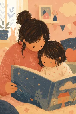 Mother and Child Reading in Cozy Room