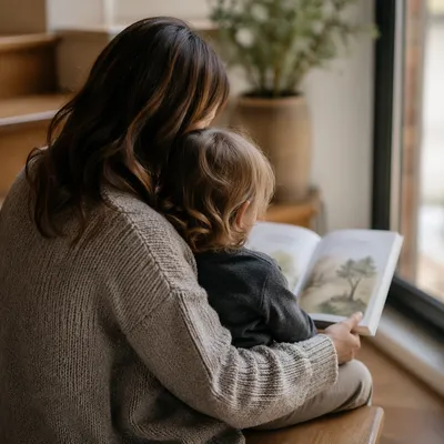 Mother and Child Reading by Window