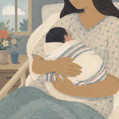 Tender Mother Holding Newborn in Hospital