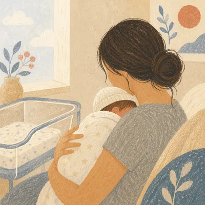 Gentle New Mother Holding Newborn in Hospital