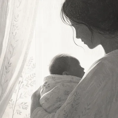 Mother Cradling Newborn in Gentle Hospital Light