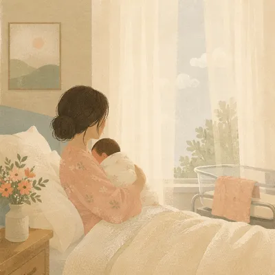 Mother Holding Newborn in Gentle Hospital Light