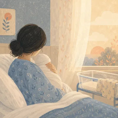 Mother Cradling Newborn in Gentle Hospital Light