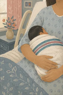 Mother Cradling Newborn in Gentle Hospital Light