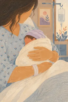 Mother Cradling Newborn in Gentle Hospital Light