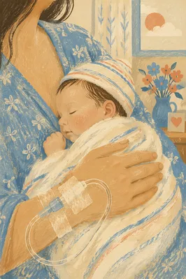 Mother Cradling Newborn in Gentle Hospital Light