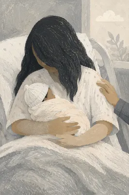 New Mother Cradling Newborn in Gentle Hospital Light