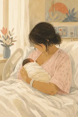 Gentle Hospital Moment With Mother and Newborn