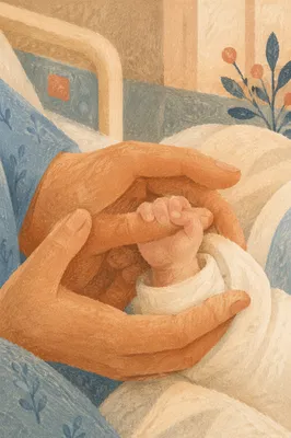 Mother Cradling Newborn Hand in Gentle Light