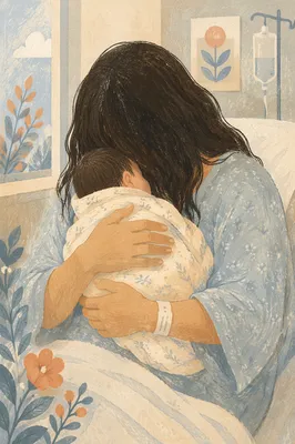 Tender Mother Cradling Newborn in Hospital
