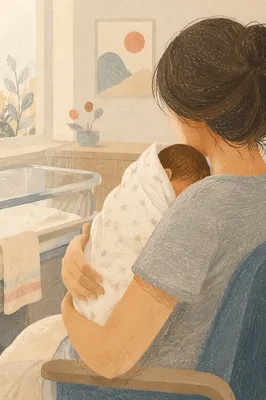 Gentle Mother Cradling Newborn in Hospital