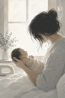 Mother Cradling Newborn in Gentle Hospital Light
