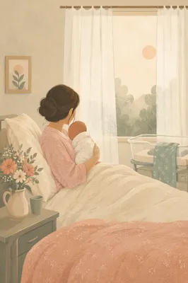 Tender Mother and Newborn in Hospital Light