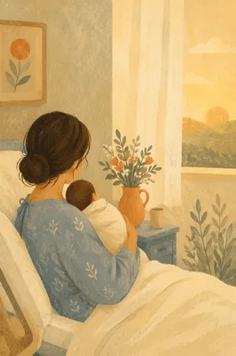 Mother Cradling Newborn in Gentle Dawn Light