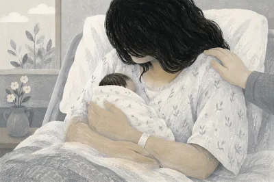 Gentle Hospital Embrace With Newborn