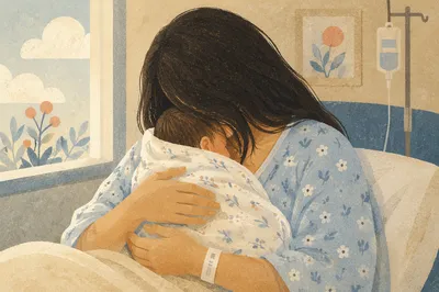 Mother Cradling Newborn in Gentle Hospital Light