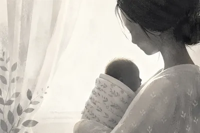 Mother Cradling Newborn in Gentle Hospital Light