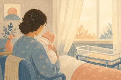 Mother Cradling Newborn in Gentle Hospital Dawn