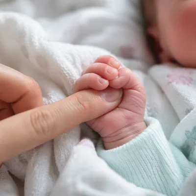 Newborn Hand Holding Mother Finger Closeup