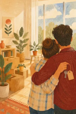 Couple Embracing in Bright New Apartment